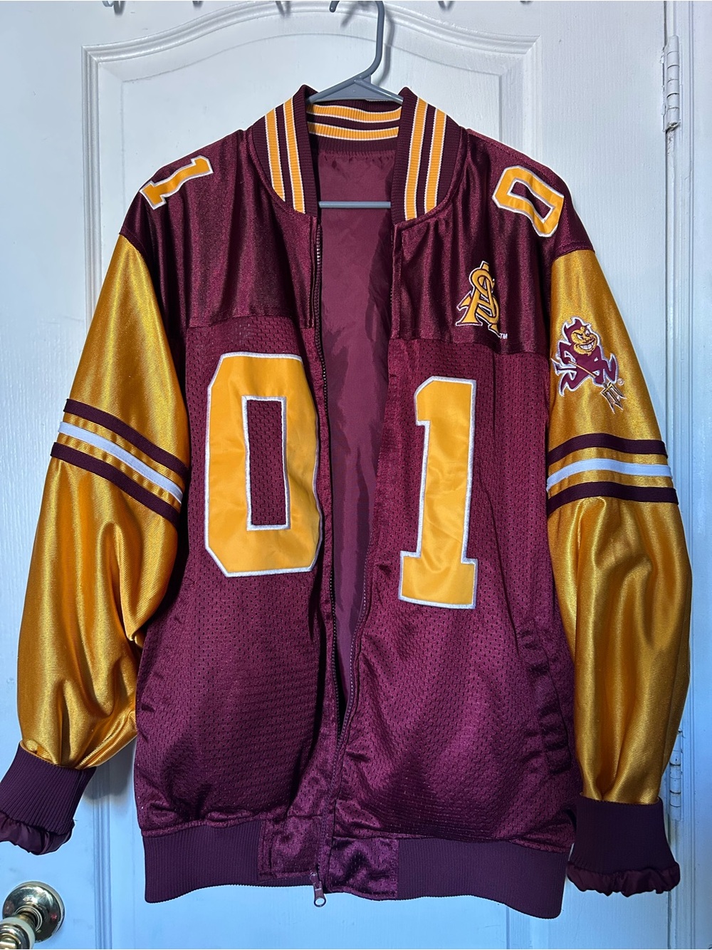 ASU Maroon and Gold Varsity Jacket with Number 01